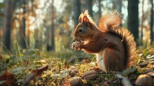 Forest Squirrel Consumes Nut