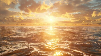 Poster - Sunrise above the ocean with a panoramic view of the sea Vibrant sky and glistening golden waves with the sun shining over the water