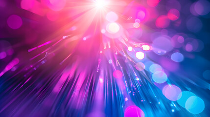 Aufkleber - Defocused neon glow Light flare overlay Futuristic led illumination Blur ultraviolet magenta pink purple blue color radiance on dark abstract background : Generative AI