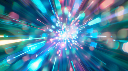 Aufkleber - Blur neon rays Color light overlay Futuristic decoration filter Defocused blue green soft glow beam abstract copy space background : Generative AI