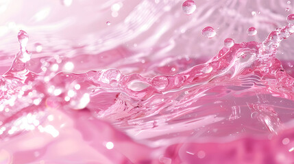 Aufkleber - Abstract summer banner background Transparent pink clear water surface texture with ripples splashes and bubbles Water waves in sunlight with copy space Cosmetics moisturizer micellar  : Generative AI