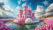 pink candy castle with marshmallows