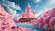 pink candy castle with marshmallows