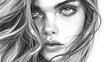 Detailed digital illustration of a woman's face, focusing on her intense gaze and freckled features