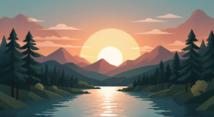 Wall Mural - sunset in the mountains