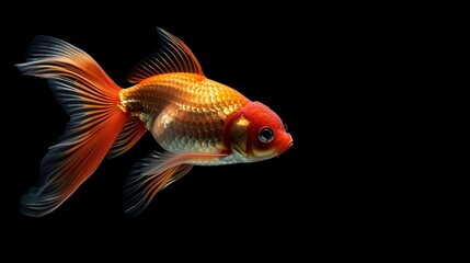 Wall Mural - a goldfish with a red and white tail swimming in the water