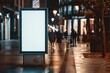 © Sergej Gerasimov - Blank vertical billboard stand with white mockup for advertising on urban sidewalk at night