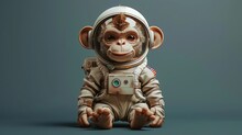 A Monkey In A Space Suit Sitting On A Blue Surface