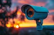 © Skiffcha - Cctv camera on sunset sky background with copy space. Generative AI