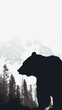 A silhouette of a grizzly bear against a white background