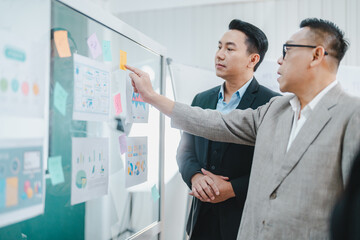 Wall Mural - professional businessman and businesswoman colleague group working together in business teamwork brainstorming in office, corporate team person meeting discussion on project company workplace