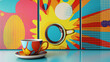 3 panel wall art, Wow pop art coffee mug compositions. Pop art poster usable for interior design.