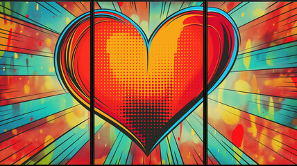 3 panel wall art, Wow pop art heart compositions. Pop art poster usable for interior design.