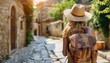 Solo traveler exploring old town streets in spain  young backpacker tourist on vacation