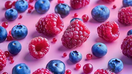 Canvas Print - Blueberries and raspberries displayed on a vibrant background