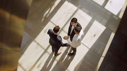 Aufkleber - Business men shaking hands finishing up a meeting top view with copy space : Generative AI