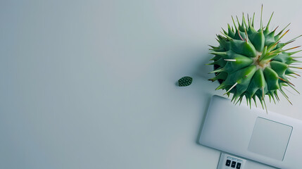 Aufkleber - Working with Laptop computer and cactus copy space on table backgroundTop view styleMinmal workspacebusiness Concept : Generative AI