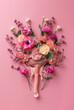 Female uterus,flowers pink background