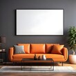 Poster mockup. Living room wall poster mockup with house background. Luxurious interior design.