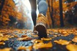 A person's perspective on a trail in fall, walking amid the beauty of seasonal change