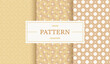 Set of abstract repeat patterns with geometric swirls in gold retro colors