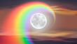 Full moon with rainbow in the background 