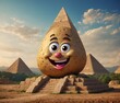 Smiley potato mascot with great pyramids in the background, 3d render