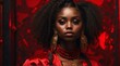black african girl red theme fashion generation-z influencer posing for ad product promotion from Generative AI