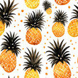 Watercolor seamless pattern with pineapple isolated on white background.