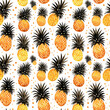 Tropical watercolor seamless pattern with pineapple  isolated on white background.
