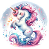 Fototapeta Dziecięca - Cute unicorn, bright and soft watercolor style. Illustration on a transparent background.