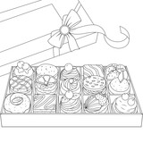 Fototapeta Pokój dzieciecy - Vector illustration, box with a variety of cakes