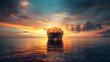 Container cargo ship in ocean at sunset dramatic sky background with copy space Nautical vessel and sea freight shipping International global business logistics transportation import e : Generative AI