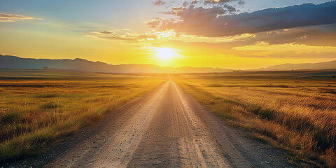 Poster - sunset on the road, ai generated.