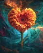 A cosmic entity with a Gerbera flower in place of a heart, its essence intertwined with the vast expanse of the universe , up32K HD