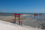 Fototapeta Desenie - View of red torii gates at Oouo Shrine by sea, Tara, Saga