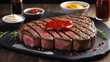 steak with condiments and sauce