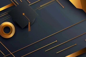 Canvas Print -  background with gold color, featuring an elegant graduation cap and diploma on the left side of the frame The composition includes golden lines for text space Generative AI