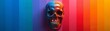 A colorful rainbow encircling a human skull