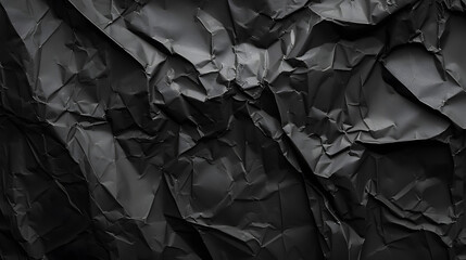 Poster - Empty crumpled wet black paper blank texture copy space wall horizontal background : Generative AI