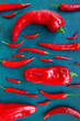 Fresh spicy chili peppers and paprika top view