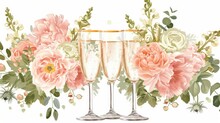 Glamorous Vector Style, Bridal Flowers And Champagne Glasses