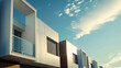 The row of Just finished modern houses with blue sky backgrounds and copy space the architectural design of the exterior The concept for Sale Rent Housing and Real Estate : Generative AI