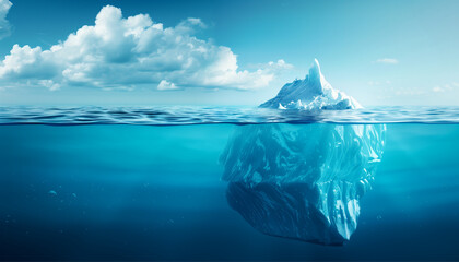 Fototapete - huge white iceberg on the surface of the ocean. glacier melting concept. Generative AI