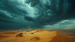 Dramatic Landscapes: A photo of a vast desert landscape with dark thunderstorm clouds looming overhead