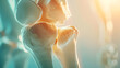 Medical poster image of the bones of the knee the joint in the knee Arthritis inflammation fracture cartilage Copy space : Generative AI