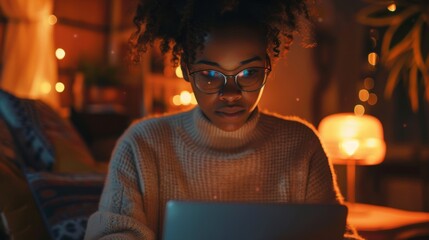 Canvas Print - Woman working on laptop at home