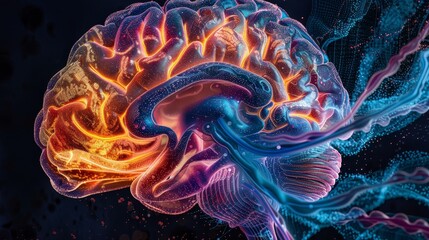 Wall Mural - A brain with a blue and red swirls surrounding it