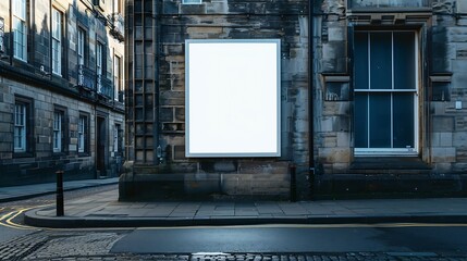 Leinwandbilder - Mock up image square blank billboard on a building British town Edinburgh : Generative AI
