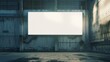 Blank white advertising billboard information board mockup on industrial warehouse factory building wall : Generative AI